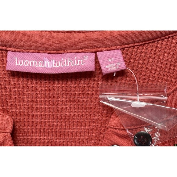 Woman Within Top Long Sleeve V-Neck Henley Embroidered Floral Pink Thermal 4X - Picture 3 of 9